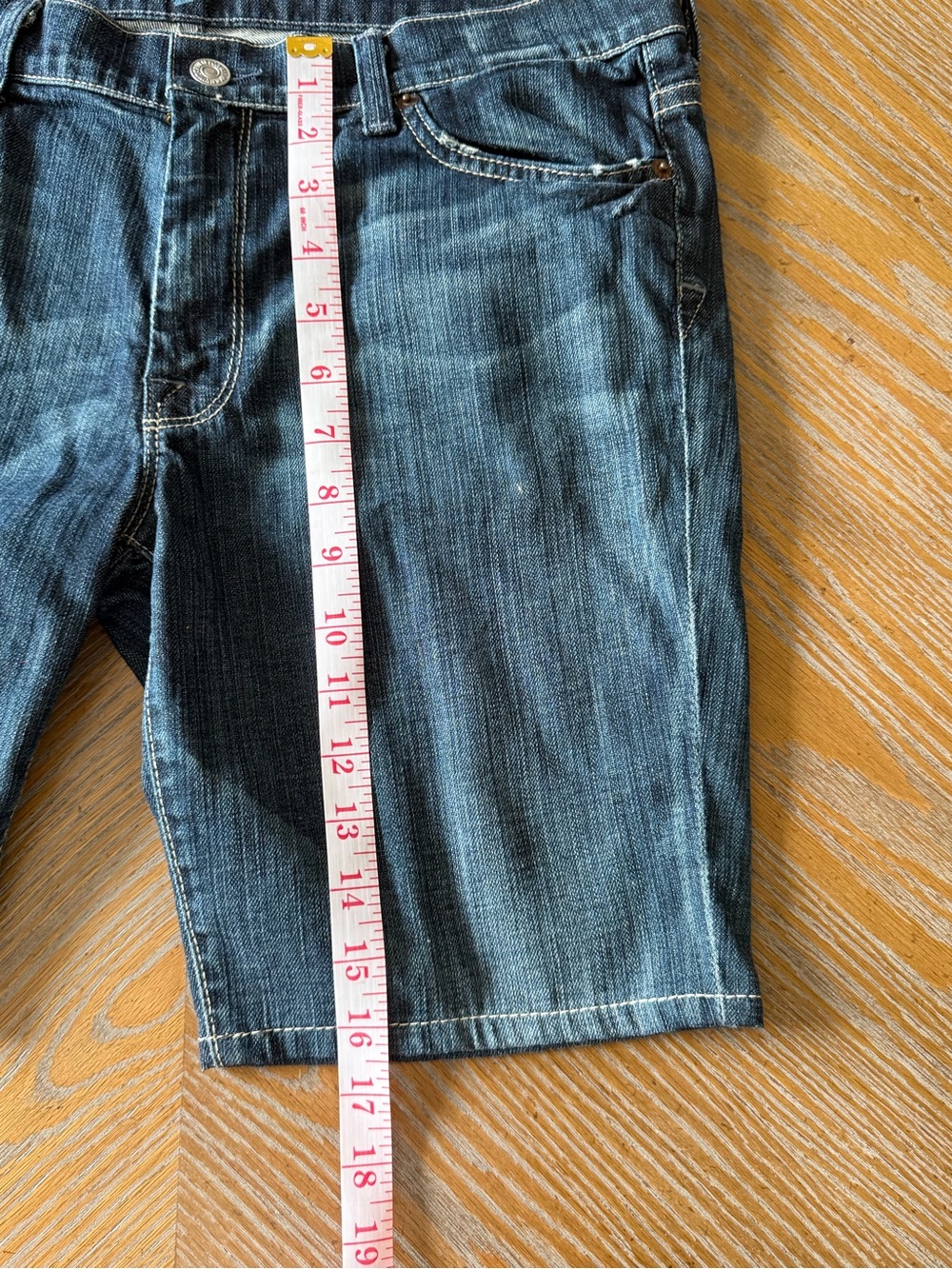 7 For All Mankind Denim Bermuda Shorts 28 Dark Wash Longline Jorts Y2K - Picture 6 of 8